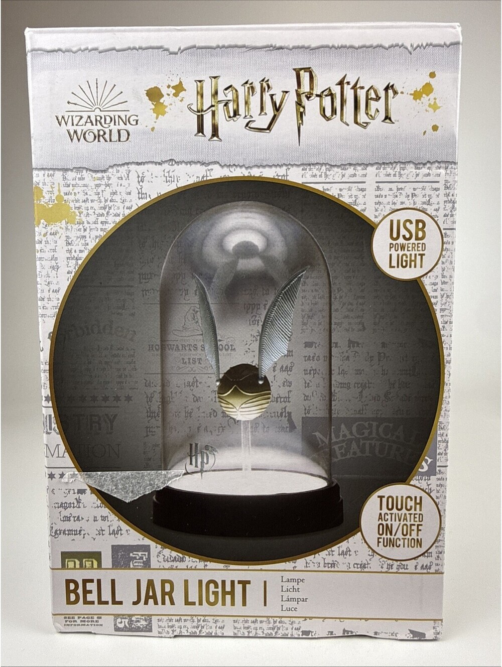 Paladone Harry Potter Golden Snitch Bell Jar Light 8" Touch Desk Lamp USB NIB
